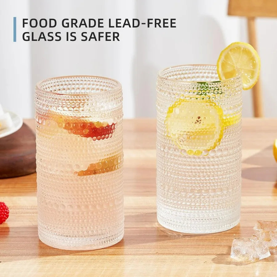 Embossed Clear 16 oz Drinking Glasses Set of 12