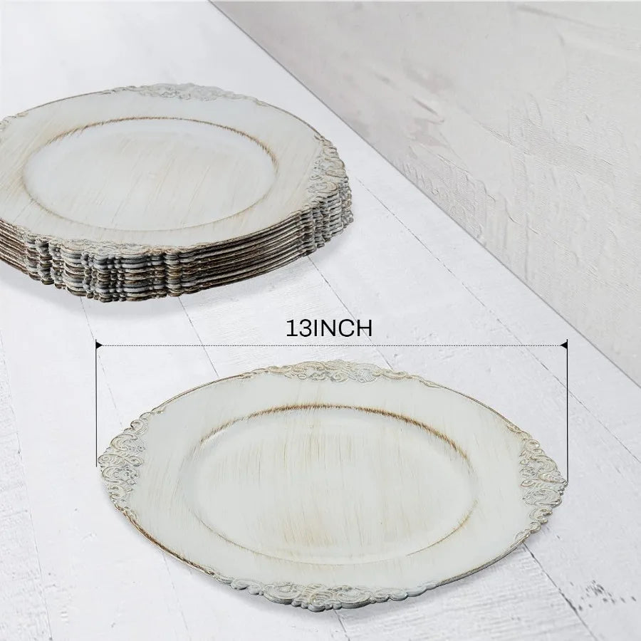 Antique White Charger Plates Round 13"