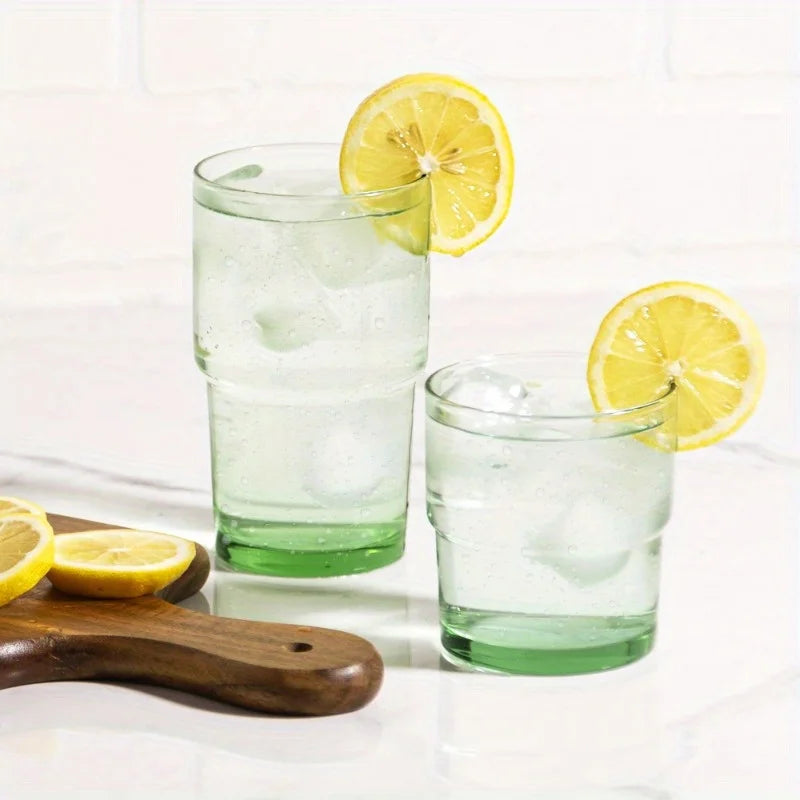 Clear Green Glass 15 oz Cups for 8
