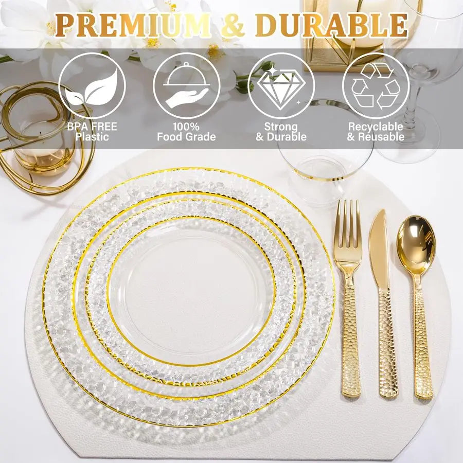 102PCS Gold Plastic Plates Disposable