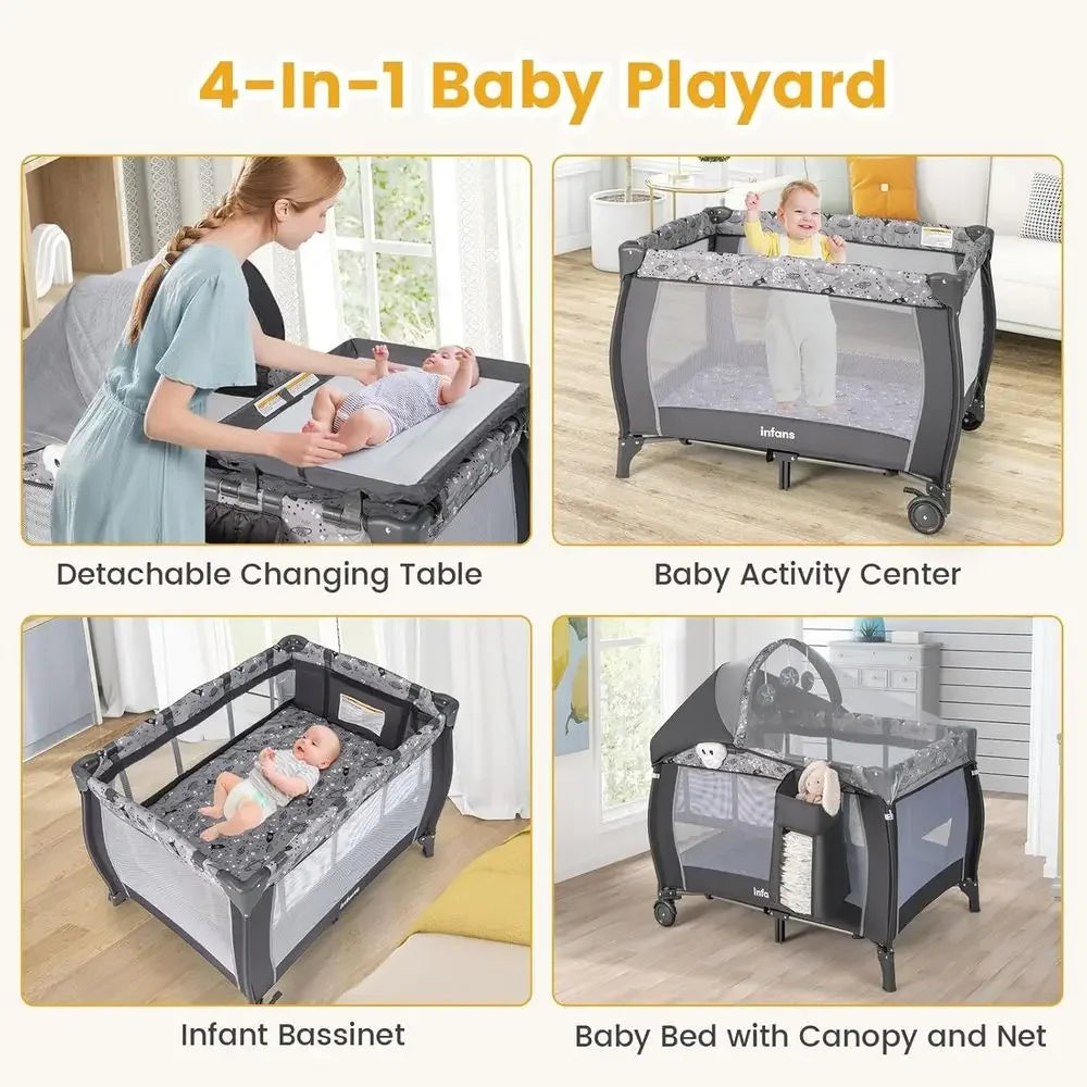 All-in-One Portable Baby Play Yard with Bassinet