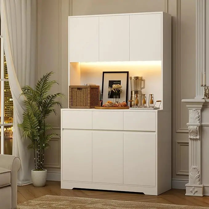 71" Pantry Cabinet with Power Outlets and Led Lights