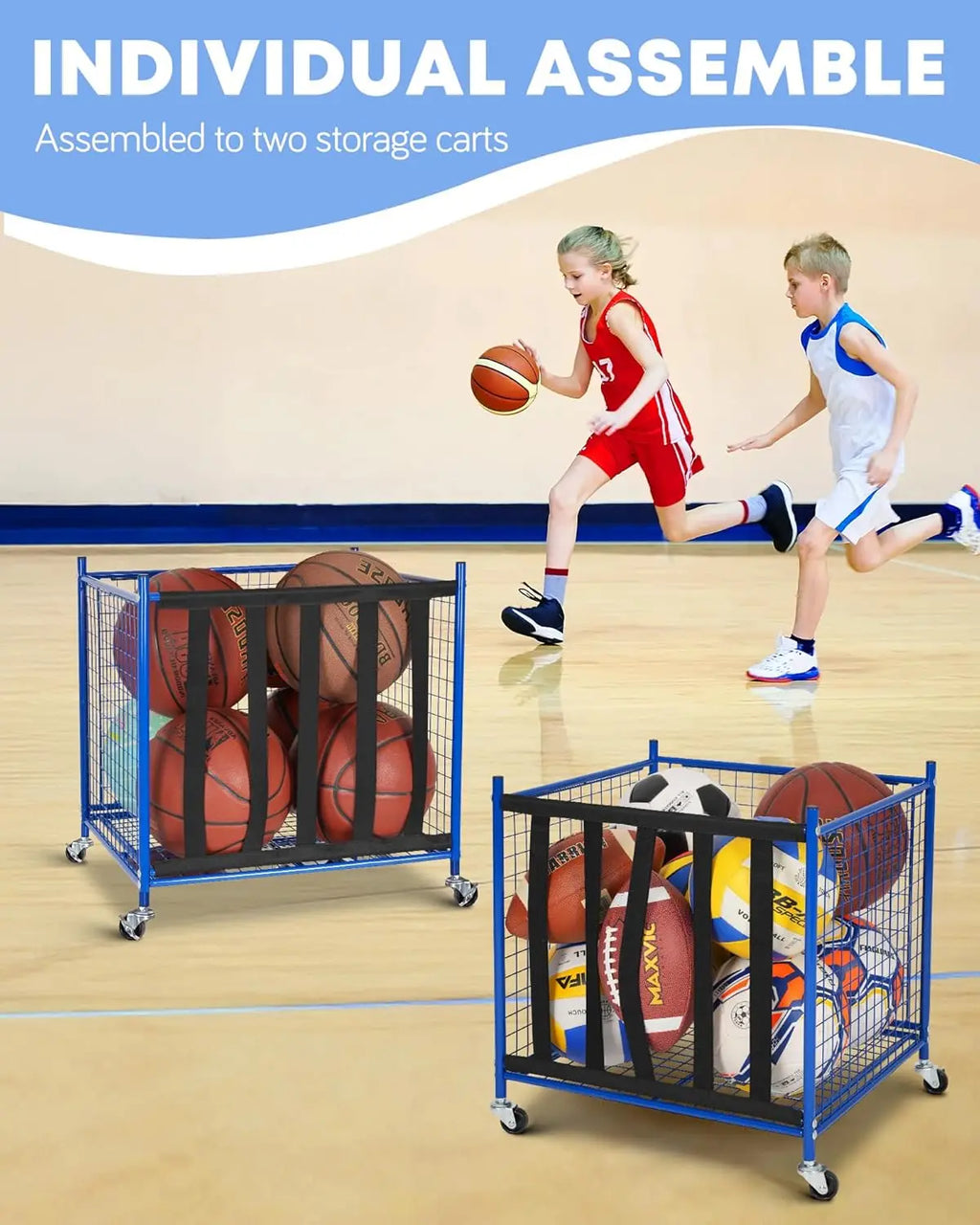 Rolling Sports Ball Storage Cart with Lockable Locker