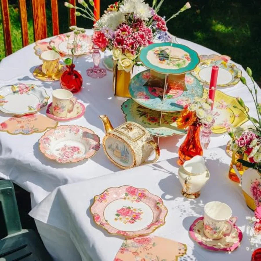 Vintage Paper Floral  Tea Cups & Saucer Set