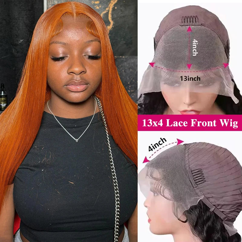 30 Inch Straight Orange Ginger Lace Front Wigs