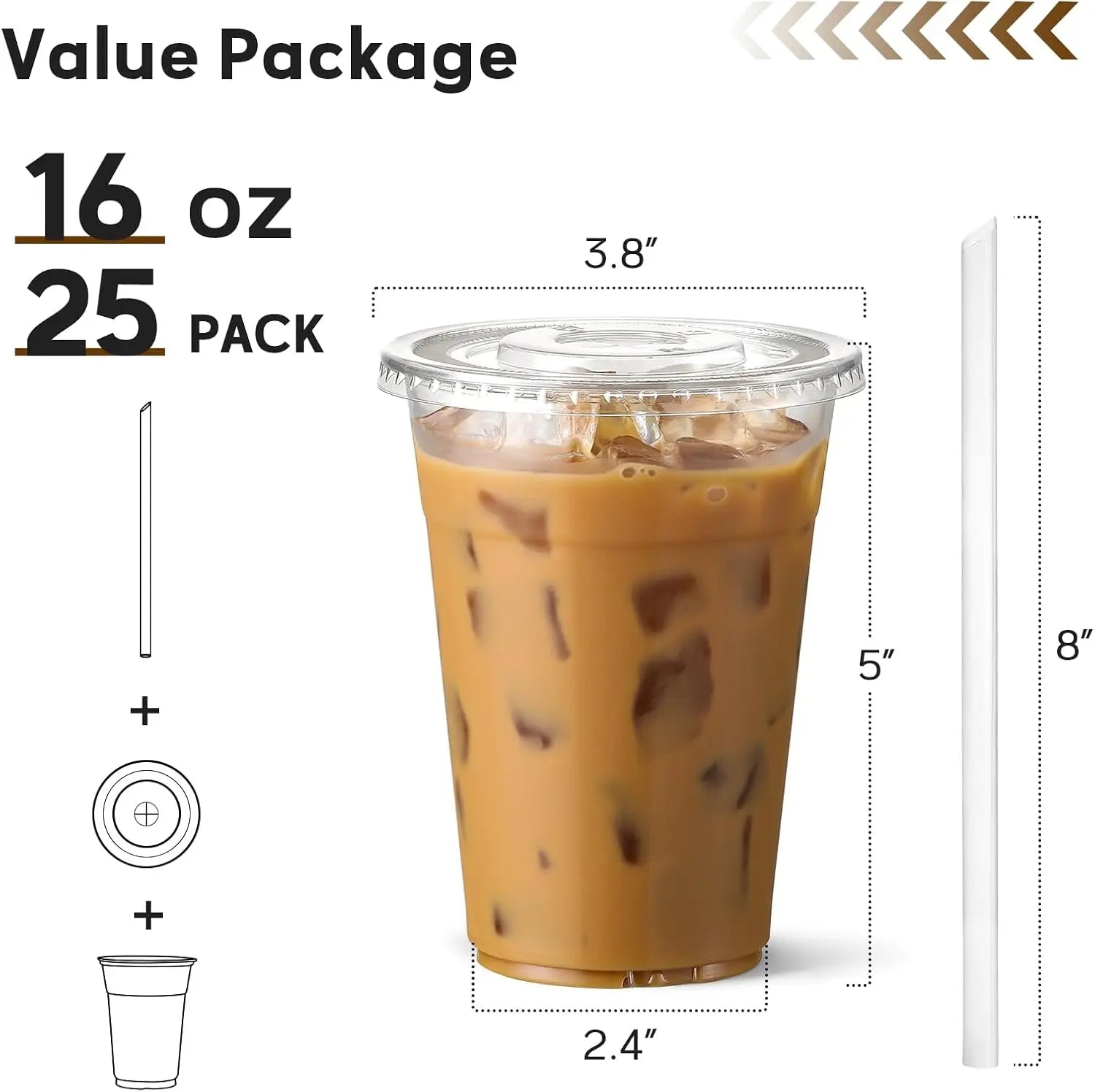 Disposable Clear Plastic Cups w/ Lids & Straws