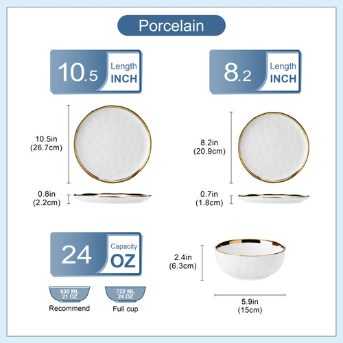 12/24 Piece Elegant Porcelain Dinnerware Set