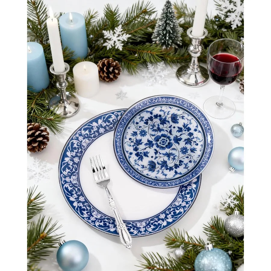 60pcs Blue Plastic Plates Set