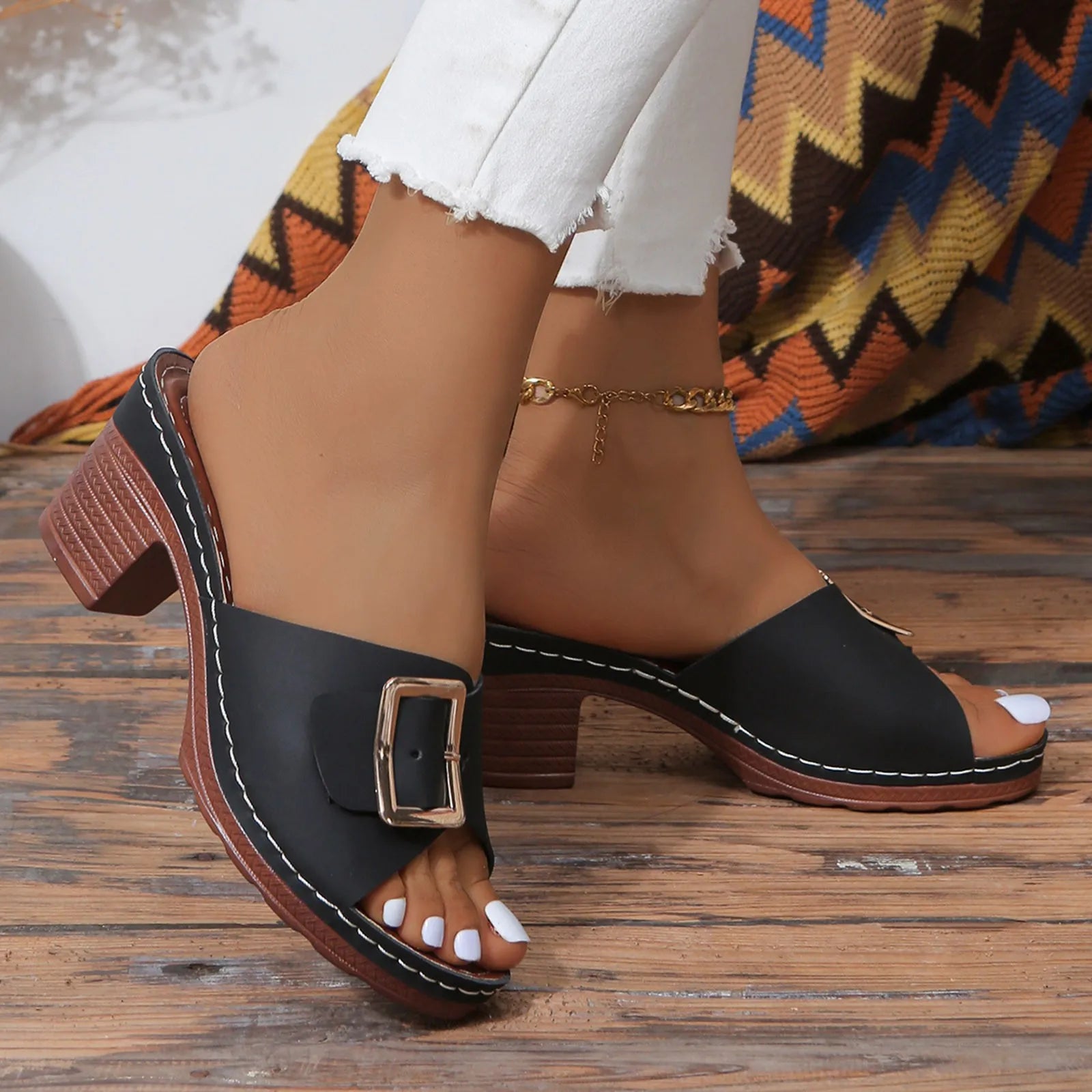 Square Heel Toe Sandals