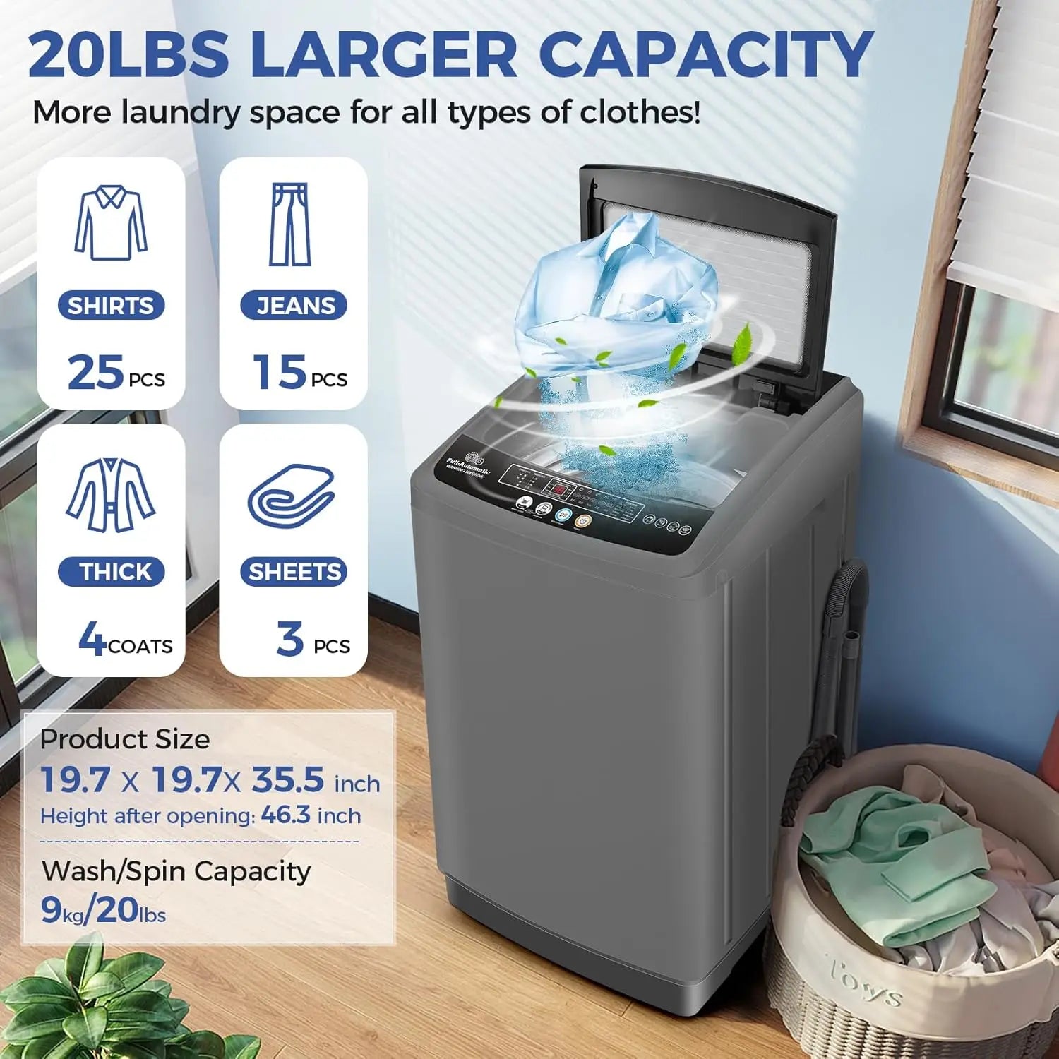 Portable Washing Machine, 20Lbs Capacity
