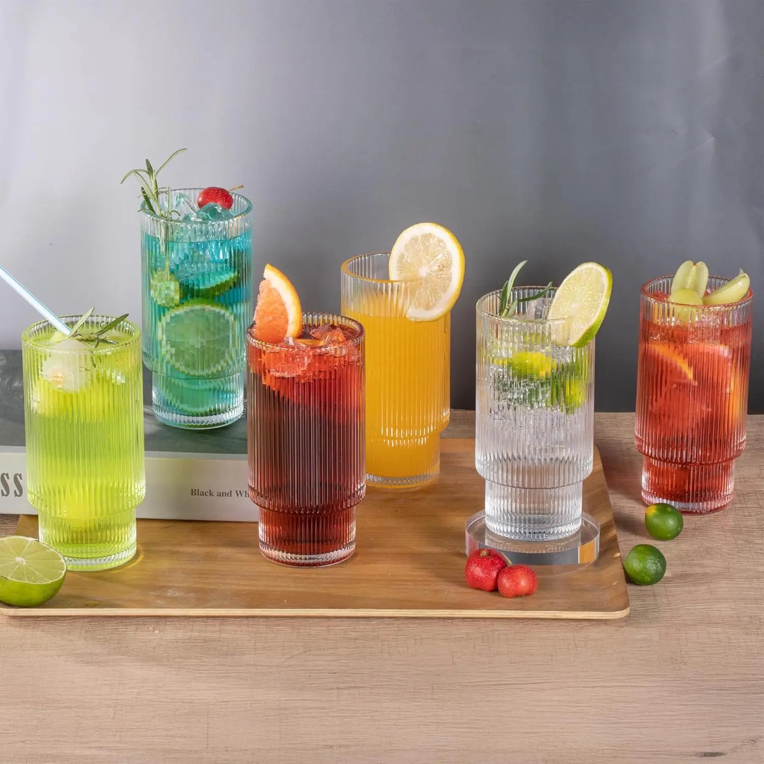 Retro 13.53 oz Glass Cups Set of Six