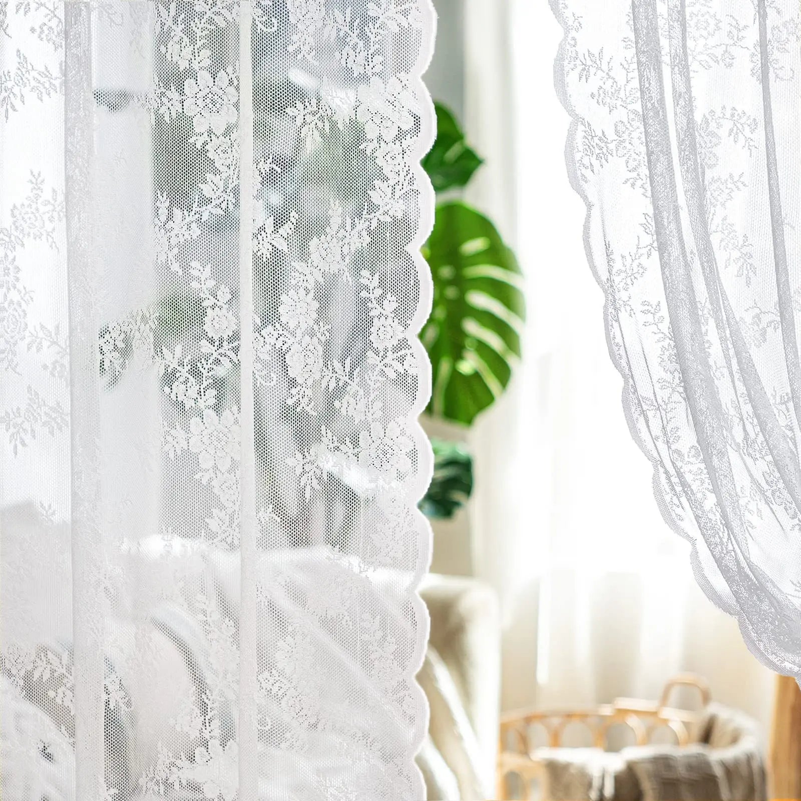 Vintage Lace Floral Chiffon Curtains