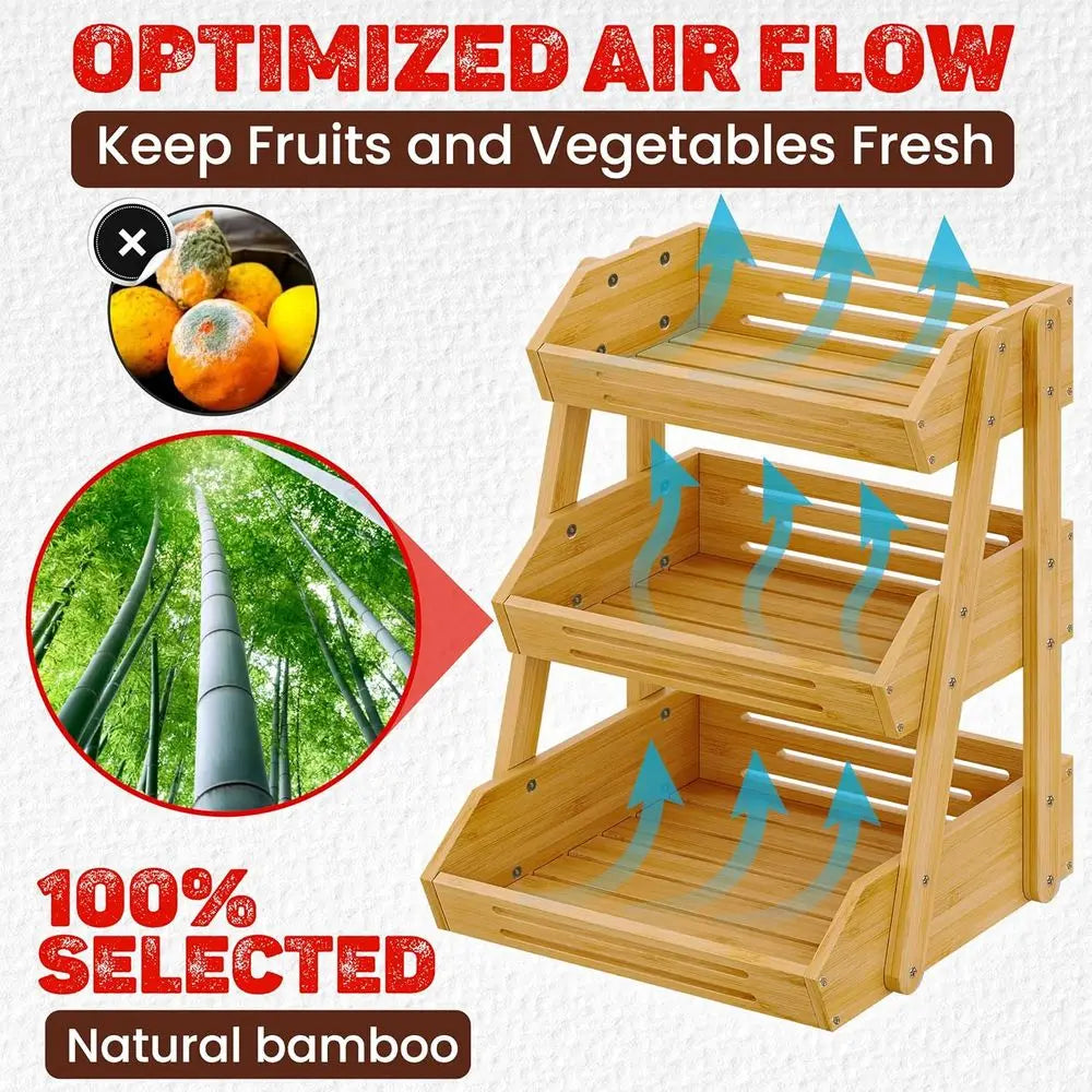 Enhanced 3-Tier Bamboo Fruit Stand