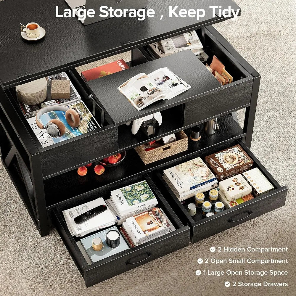 40" Lift Top Coffee Table with Storage Drawers