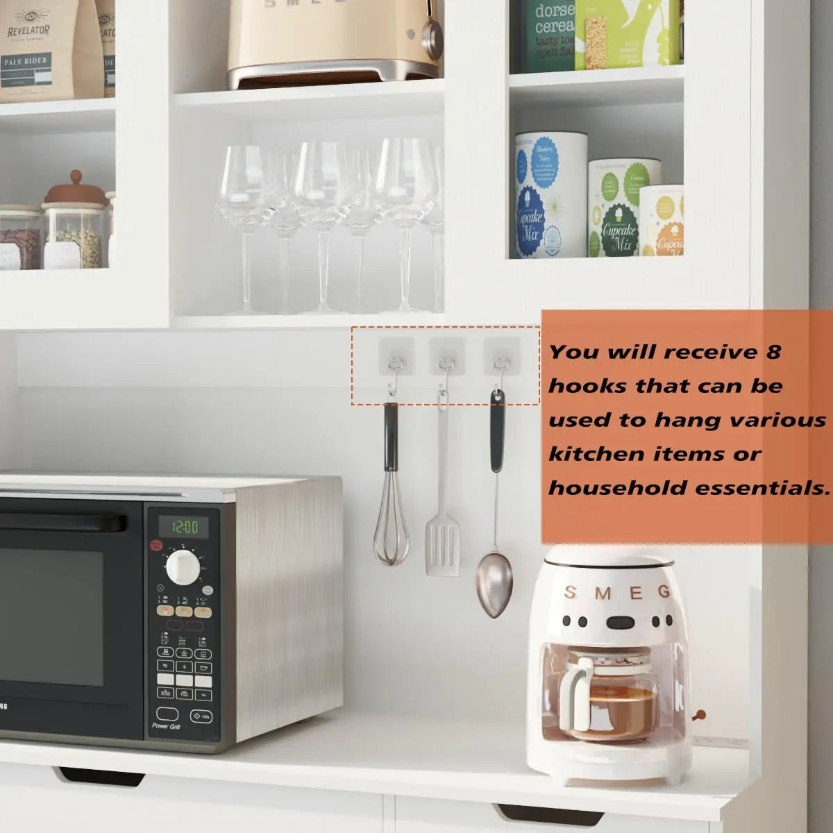 71" Tall  Hutch Microwave Stand Charging Station