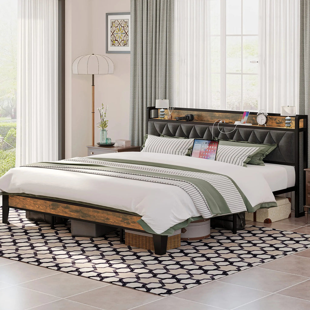 Bed Frames, Storage Headboard with Outlets