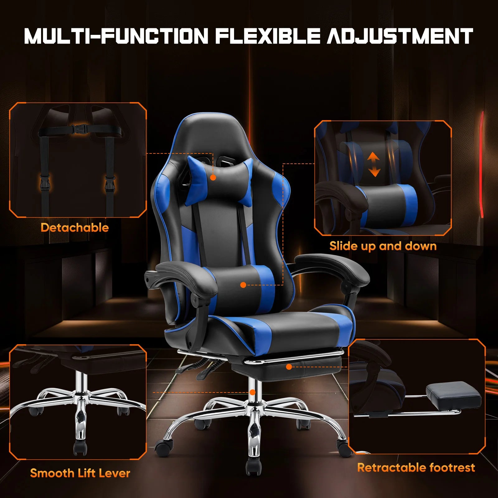 Ergonomic  Gaming Chair Adjustable Swivel