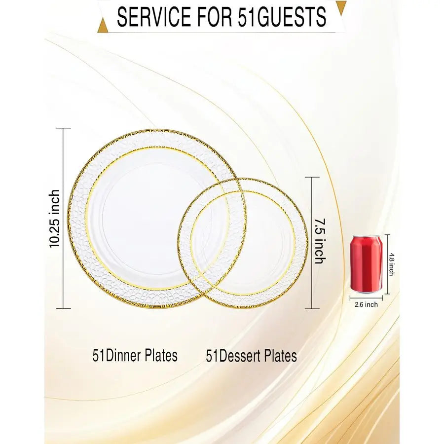 102PCS Gold Plastic Plates Disposable