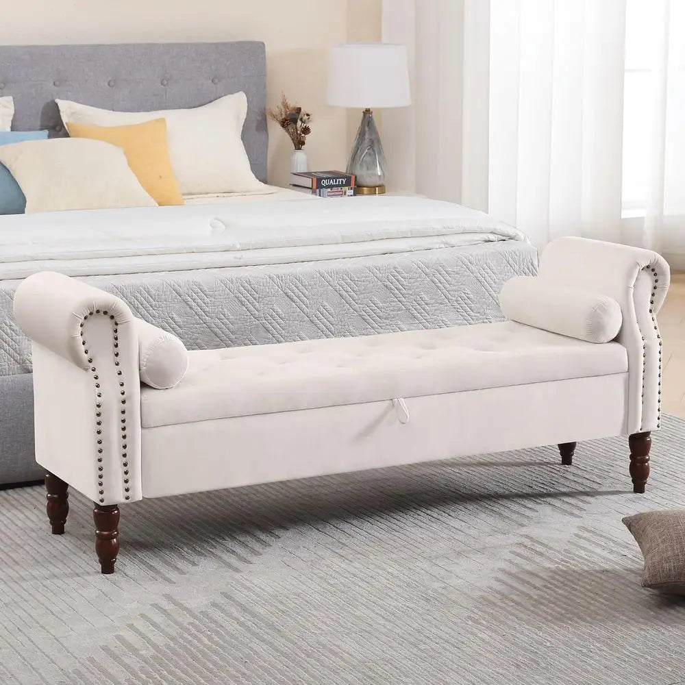 King Size Velvet Storage Bench with Arms