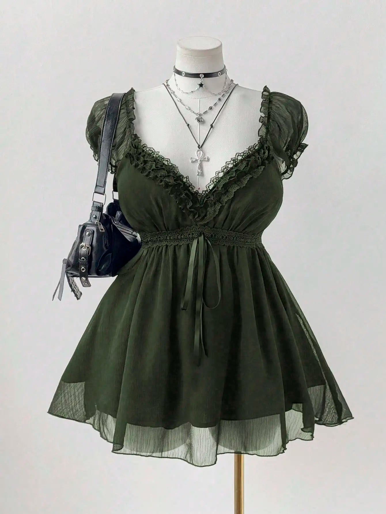 Plus Size Gothic Lace Trim V-Neck