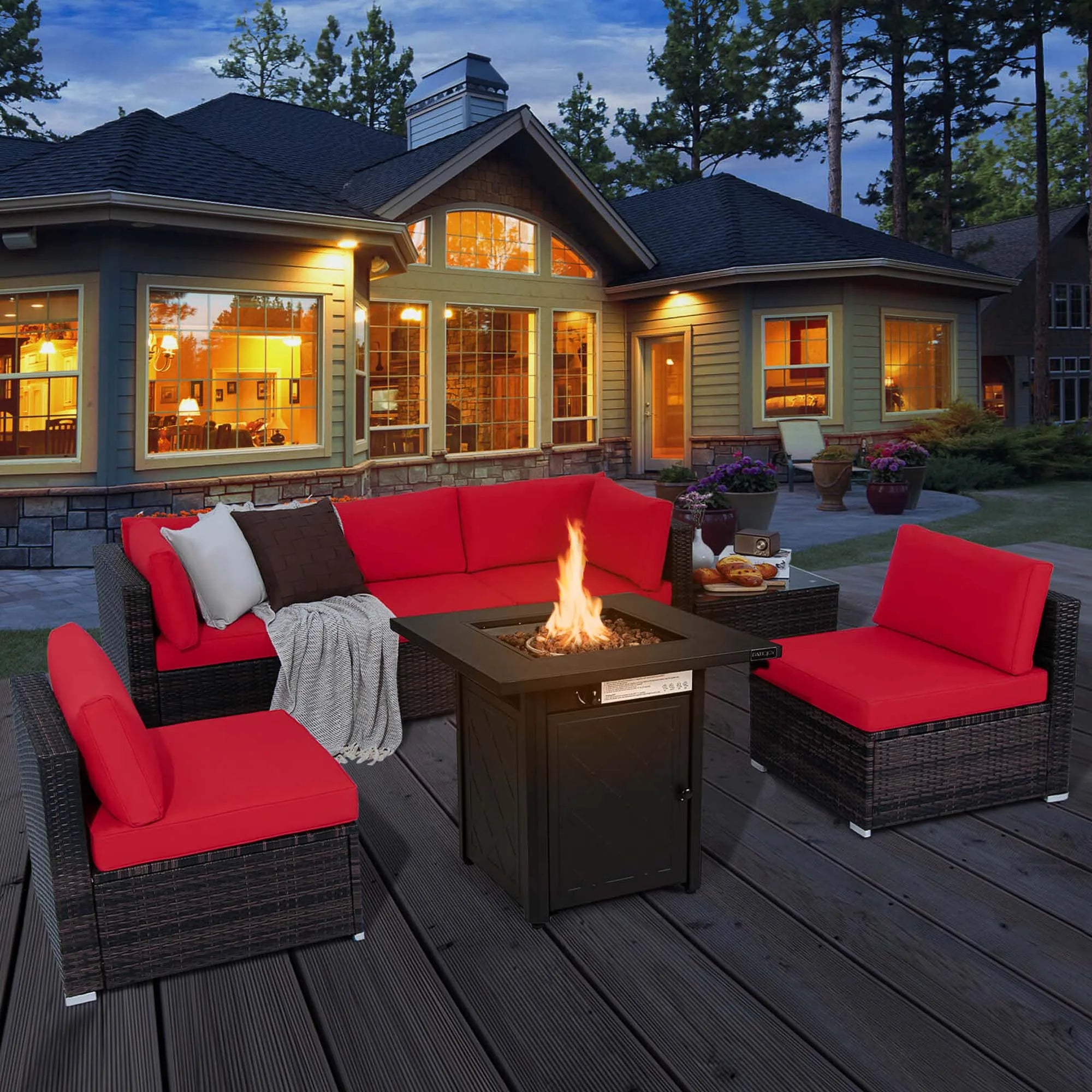 7 PCS Patio Furniture Set/ Fire Pit Table